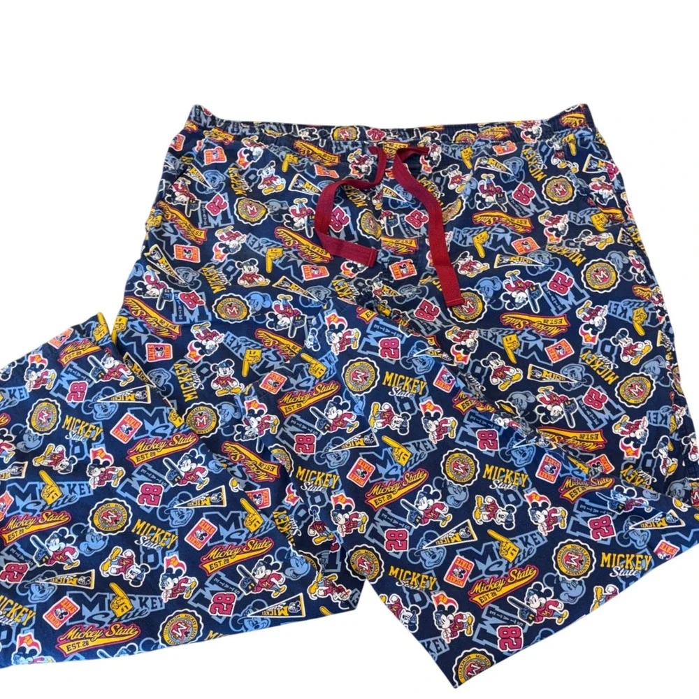 Disney Parks | Mens XL Mickey State Collegiate Pajama Pants | Navy Blue‎ Cotton